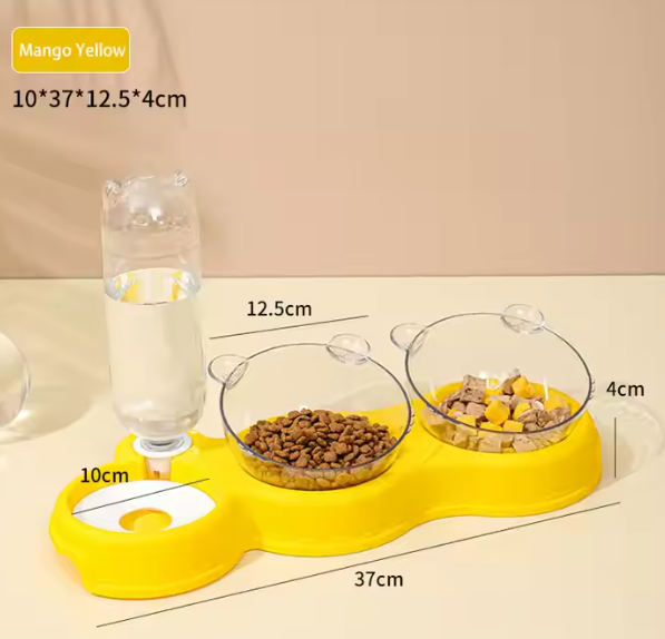 Triple Dog Cat Bowls Automatic Pet Feeder 15 degree Tilt and 360 degree Rotatable with Automatic Water Bottle Bowl Detachable