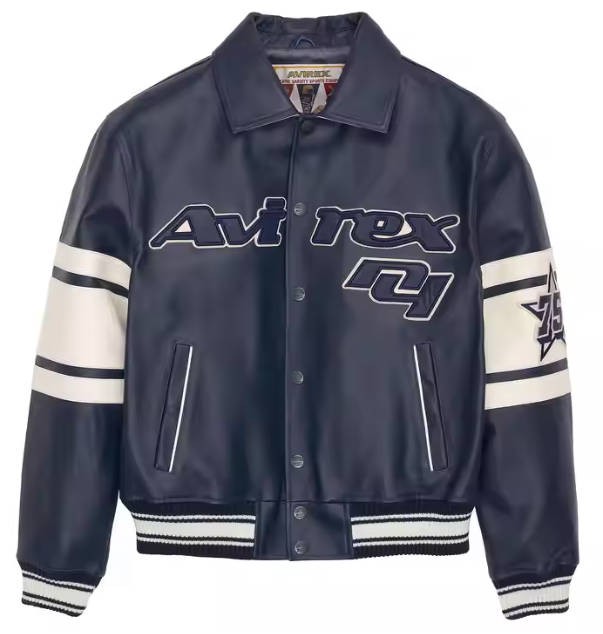 Avirex Men's Real Bomber Jacket American Flight Black Leather Jacket Limited Edition Series Bronx Jacket Genuine Cowhide Leather