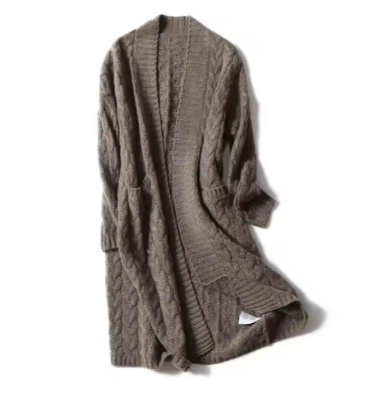 Design Cashmere Women Sweater Cardigan Plus Size Knit Long Pocket Coat