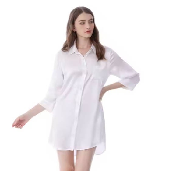 Sexy Women's 100% Silk Sleep Shirt Three Quarter Nightshirt