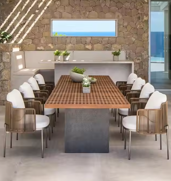 Luxury teak garden oak furniture sets outdoor teak dining table with aluminum chair set