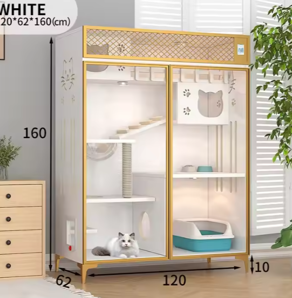 Hot Sale Luxury Solid Wood Cat Villa Nest Bed Wooden Pet Cage Cat Showcase Cattery Cat House