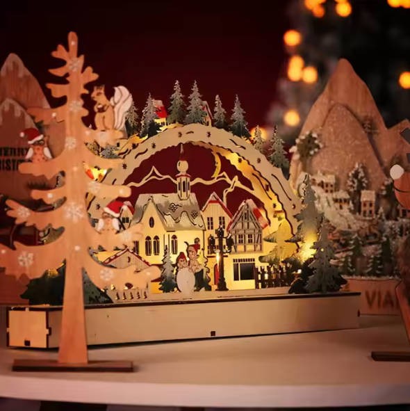 Christmas LED Light Arch Old Town Winter Laser Cut Christmas Scene Wooden Christmas Village