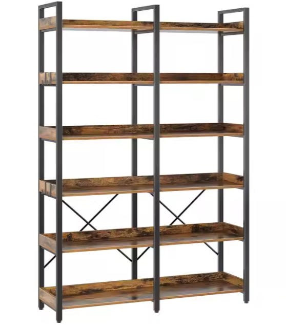 69 inch Home Wooden Bookcase Vintage Storage Rack with Open Shelves Rustic Standing Bookshelves Metal Frame