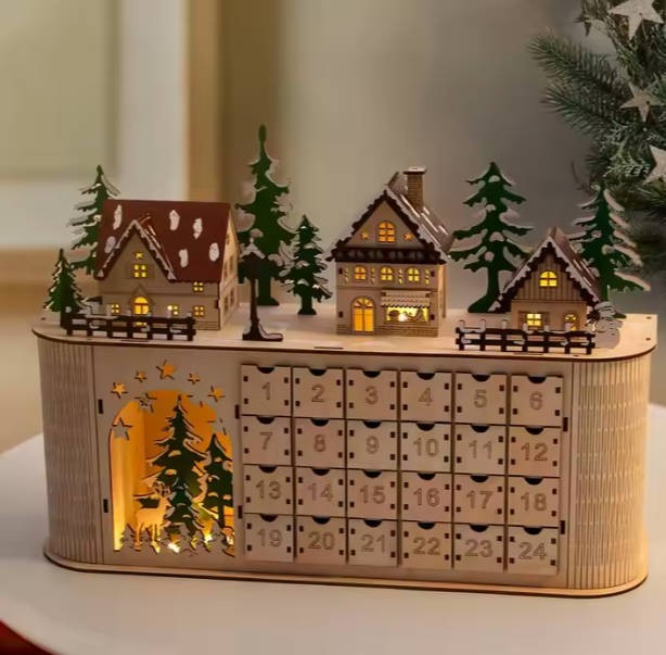 Creative Christmas House Countdown Gift Advent Calendar Wooden box Christmas desk calendar