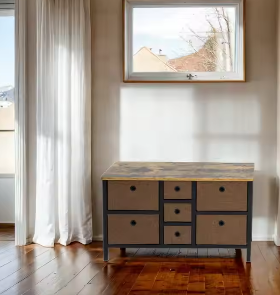 Minimalist Design Foldable 7-Drawer Dresser Storage Unit Wooden Cabinets for Living Room Farmhouse Entry Home Bar Apartment