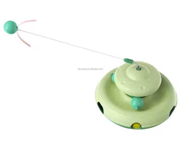 360° Rotating Cat Toy with Feather & Ball Track, Automatic Interactive Wand for Kittens& Adult Cats Indoors& Outdoors