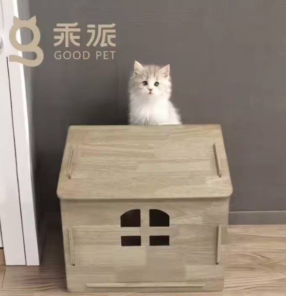 Hot Selling Luxury Small Indoor Cat House Modern Wood Kennel Animal Pattern Sustainable Triangle Shape Multi-Function Pet