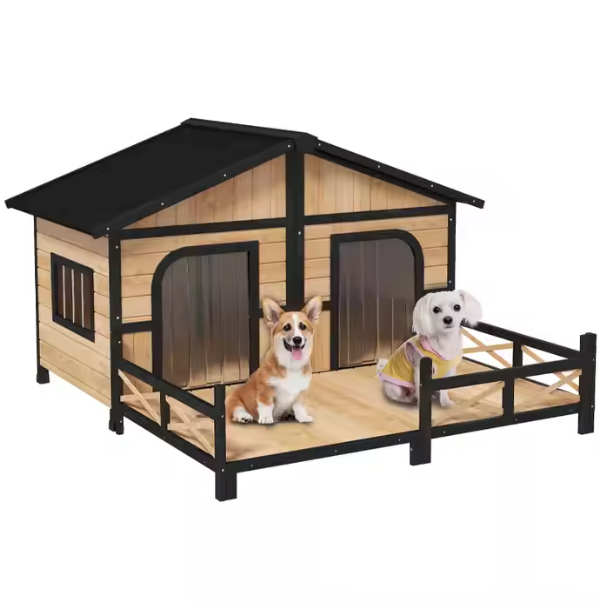Outdoor Backyard Garden Waterproof Rainproof Large Solid Wood Pet Cat Dog Kennel Cage House Jaula Para Perros with Balcony